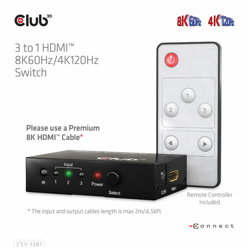 CLUB 3D 3 to 1 HDMI 8K60Hz Switch — pilt 13