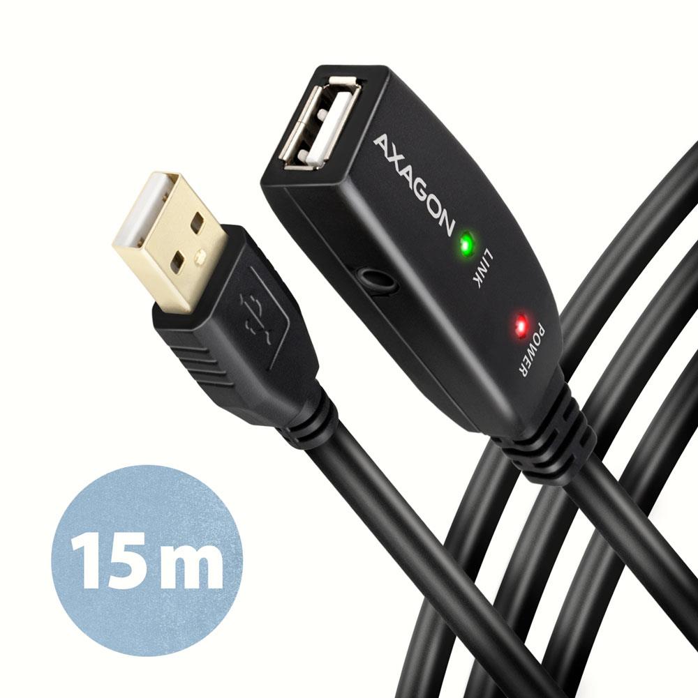 Axagon ADR-215 Active extension USB 2.0 A-M > A-F cable, 15 m long. Power supply option.
