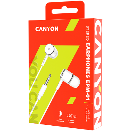 Stereo earphones with microphone, White