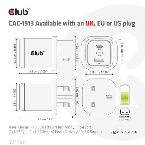 CLUB 3D Travel Charger 65W GAN Tech — pilt 13