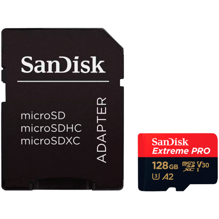 SANDISK Extreme PRO microSDXC 128GB + SD Adapter + 2 years RescuePRO Deluxe up to 200MB/s & 90MB/s Read/Write speeds A2 C10 V30 UHS-I U3