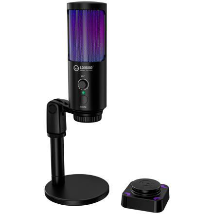 LORGAR SMP40, RGB Microphone with external mute button and metal stand, Black
