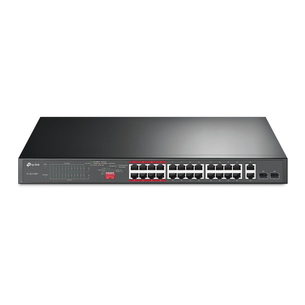 TP-LINK 24-Port 10/100Mbps + 2-Port Gigabit Unmanaged PoE+ Switch TL-SL1226P