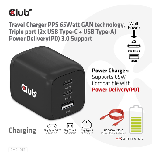 CLUB 3D Travel Charger 65W GAN Tech — pilt 7