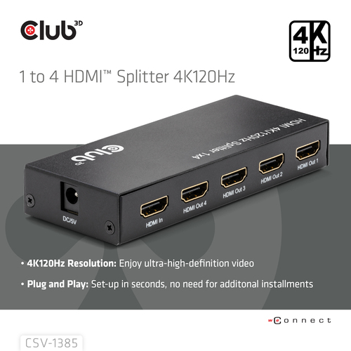 CLUB 3D 1 to 4 HDMI Splitter 4K120Hz — pilt 2