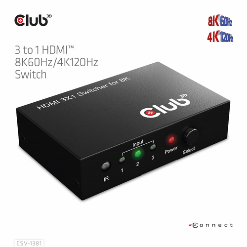 CLUB 3D 3 to 1 HDMI 8K60Hz Switch — pilt 2