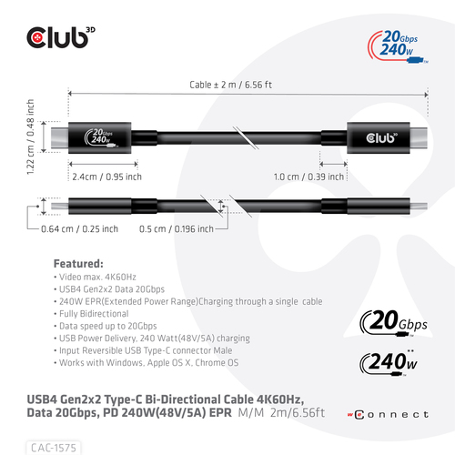 CABLE USB-C TO USB-C 2M/M/M CAC-1575 CLUB3D — pilt 7