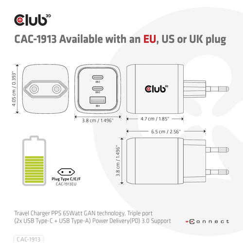 CLUB 3D Travel Charger 65W GAN Tech — pilt 11
