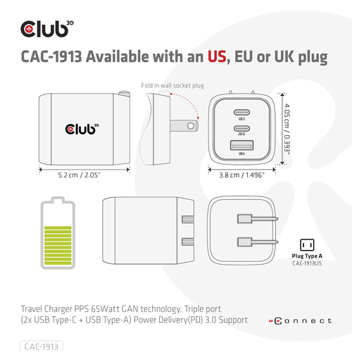 CLUB 3D Travel Charger 65W GAN Tech — pilt 12