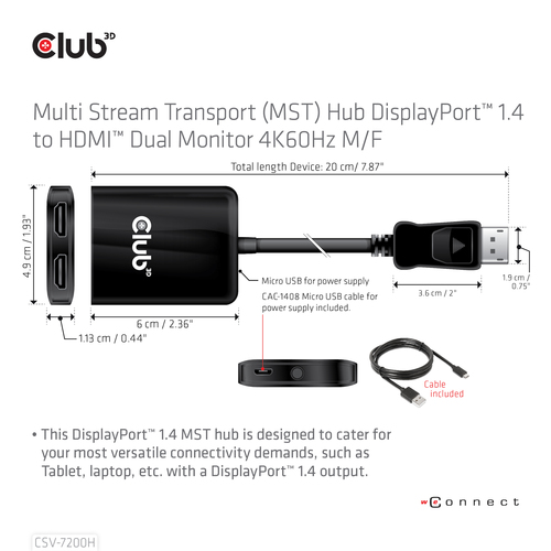 CLUB 3D MST HUB NEW DP 1.4 TO 2 HDMI — pilt 3