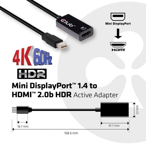 I/O ADAPTER MINI DP TO HDMI/ACTIVE M/F CAC-1180 CLUB3D — pilt 3