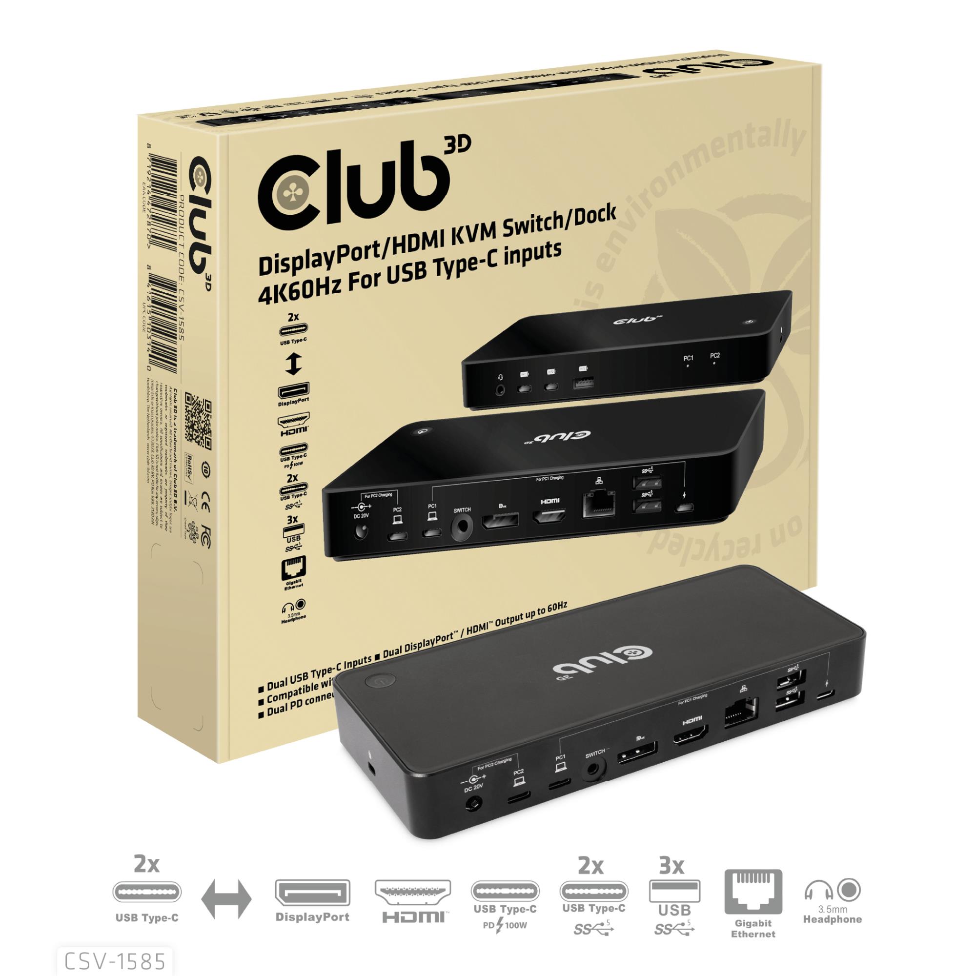 CLUB 3D DisplayPort/HDMI KVM Switch/Dock