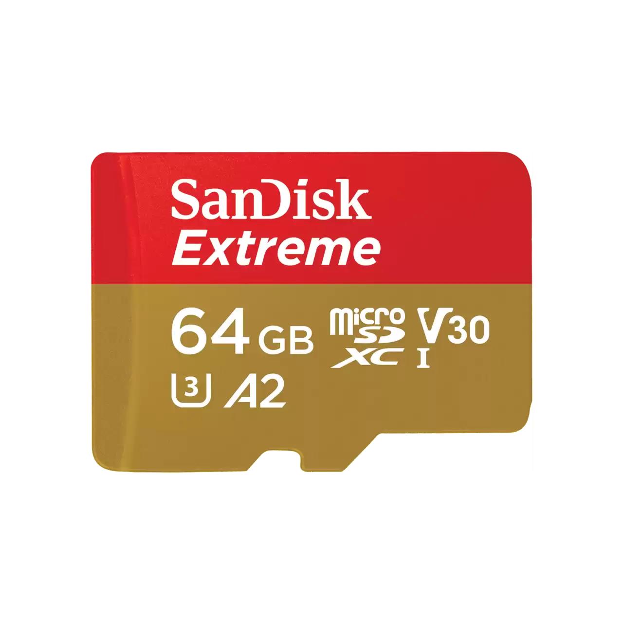 SANDISK Extreme microSDXC 64GB + SD Adapter + 1 year RescuePRO Deluxe up to 170MB/s & 80MB/s Read/Write speeds A2 C10 V30 UHS-I U3