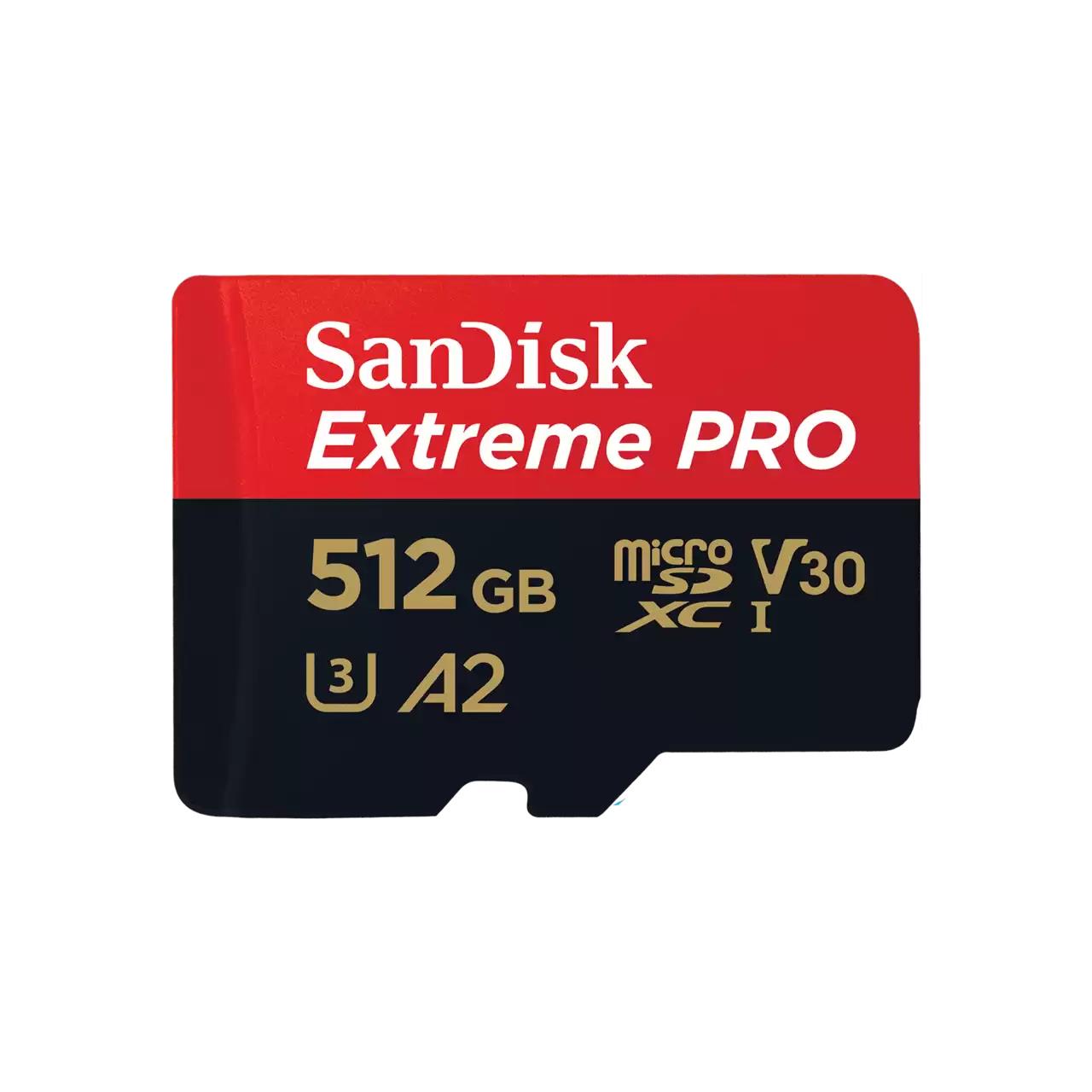 SANDISK Extreme PRO microSDXC 512GB + SD Adapter + 2 years RescuePRO Deluxe up to 200MB/s & 140MB/s Read/Write speeds A2 C10 V30 UHS-I U3