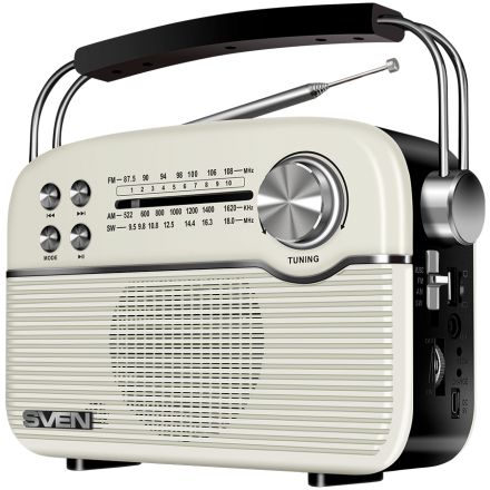 Speaker SVEN SRP-500, white (3W, Bluetooth, FM/AM/SW, USB, microSD, AUX, battery)
