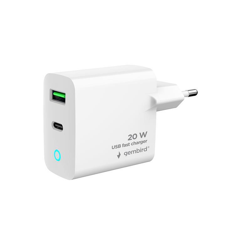 GEMBIRD 2-port 20W USB fast charger LED