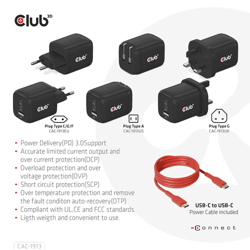 CLUB 3D Travel Charger 65W GAN Tech — pilt 9