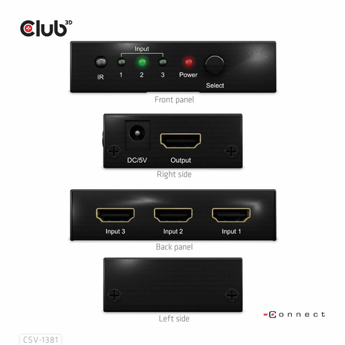 CLUB 3D 3 to 1 HDMI 8K60Hz Switch — pilt 4