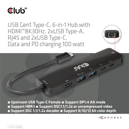 CLUB 3D USB GEN1 TYPE-C 6-IN-1 HUB — pilt 7