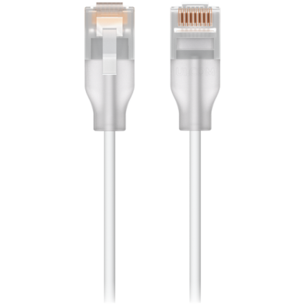 Ubiquiti UACC-Cable-Patch-EL-0.15M-W-24 Nano-thin patch cable with 2.5 GbE and PoE++ support designed to show Etherlighting™ effects, Translucent booted RJ45 for optimal Etherlighting™ brightness, Outer diameter 2.5 mm