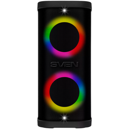 Portable speaker SVEN PS-950, black, power output 2x80W (RMS), TWS, Bluetooth, IPx4, FM, USB, microSD, LED-display, lithium battery