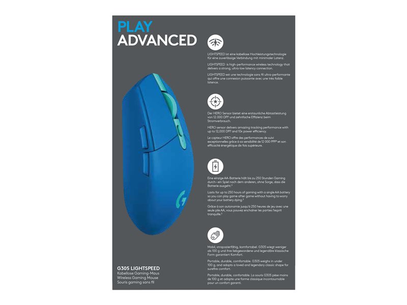 LOGI G305 LightSpeed Wirel Mouse blue — pilt 9