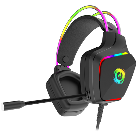 Canyon RGB gaming headset with Microphone, Microphone frequency response: 20HZ~20KHZ,  ABS+ PU leather, USB*1*3.5MM jack plug, 2.0M PVC cable, weight:280g, black