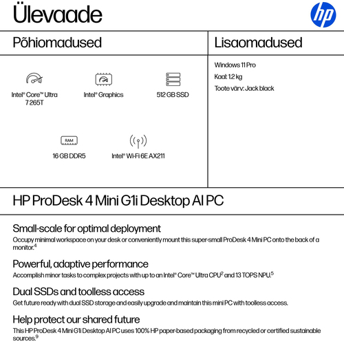 HP PD 4 Mini G1i U7 265T16/512 (ML) — pilt 3