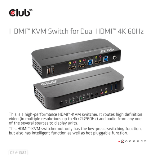 CLUB 3D HDMI KVM SWITCH FOR DUAL HDMI 4K — pilt 7