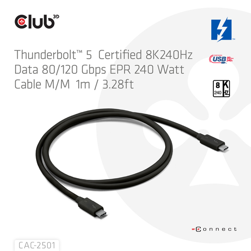 CLUB 3D Thunderbolt 5 1m Cable — pilt 3