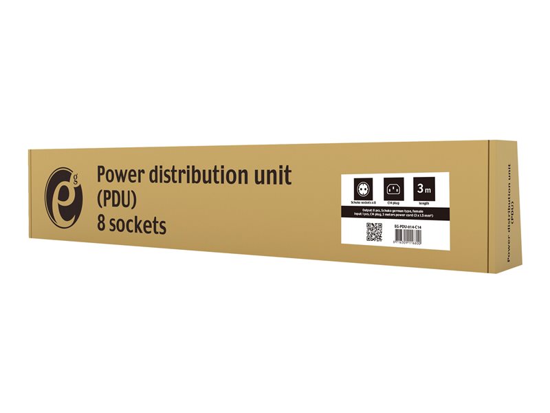 GEMBIRD PDU 8x Schuko 1U 10A 3m C14 Plug — pilt 4