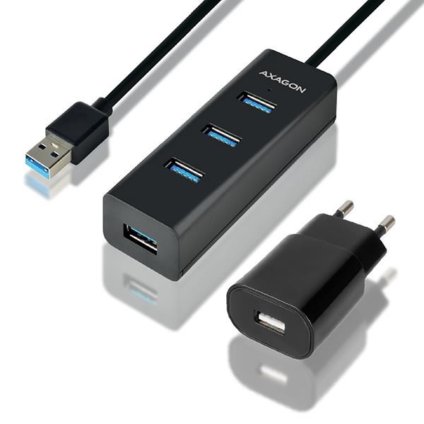 AXAGON HUE-S2BP 4x USB3.0 Charging Hub 1.2m Cable, MicroUSB Charging, Incl. AC Adapter