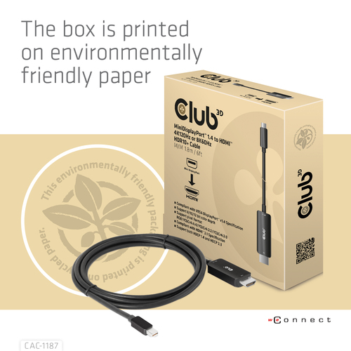 CLUB 3D MiniDisplayPort 1.4 to HDMI 1.8m — pilt 8