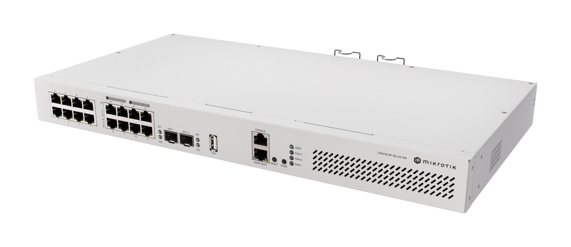 MikroTik Cloud Router Switch with RouterOS L5, racmount case CRS418-8P-8G-2S+RM