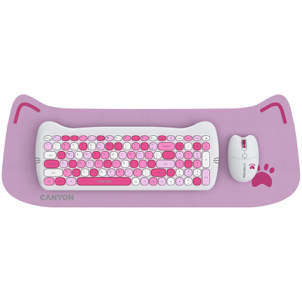 Wireless combo set,Wireless keyboard with 104 keys,optical 4D Wireless mice 800/1200/1600 DPI ,Mouse pad,6400X230X2MM,Multipandex ,Pink