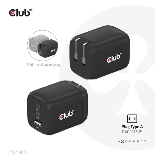 CLUB 3D Travel Charger 65W GAN Tech — pilt 2