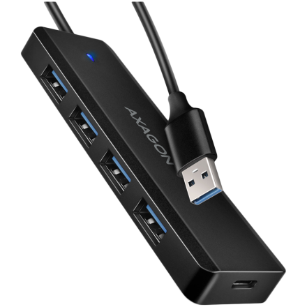 AXAGON HUE-C1A 4x USB3.2 Gen 1 Travel hub, USB-C power IN, w. 20cm Type-A cable