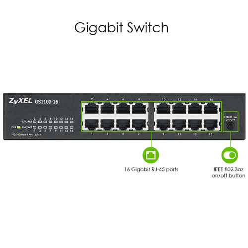ZYXEL GS1100-16 16 port Gigabit UnmanSwc — pilt 6