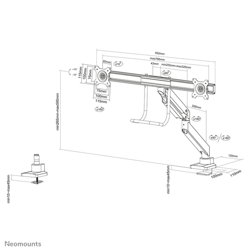 NEOMOUNTS NM Dual-Deskmount crossbar 10- — pilt 18