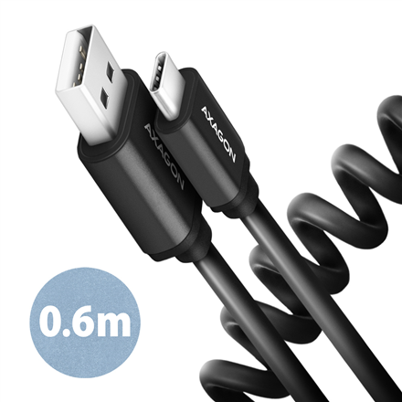 Axagon Data and charging USB 2.0 cable lengh 0.6m. 3A. Black twisted.