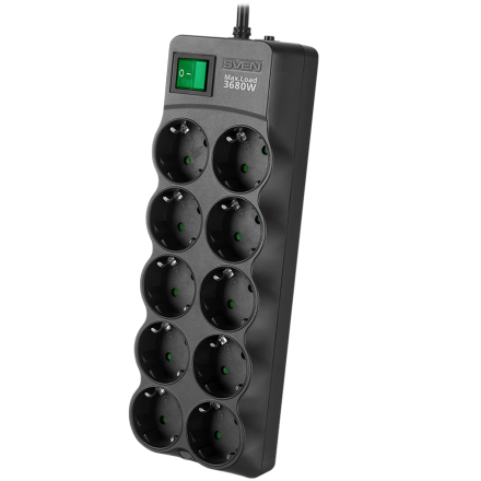 Surge Protector SVEN  SF-10E-16 1,8 m, 16A, 3.6kW, (10 sockets with children protection), black