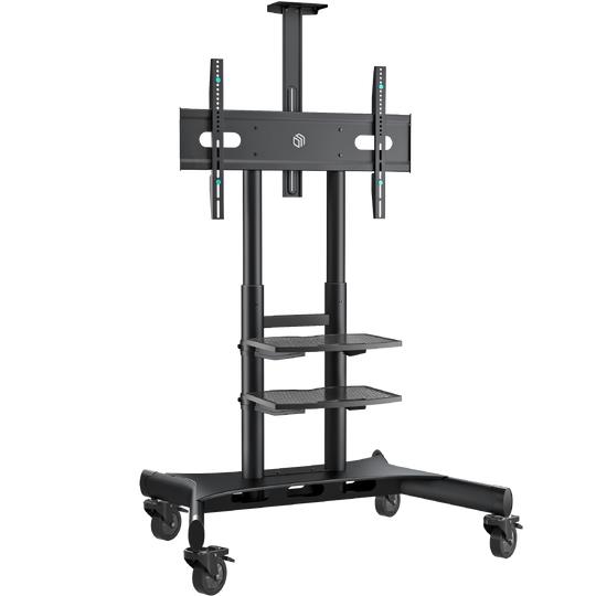 ONKRON Mobile TV Stand for 50-83” TVs with Wheels Shelves Height Adjustable Rolling TV Cart, Black