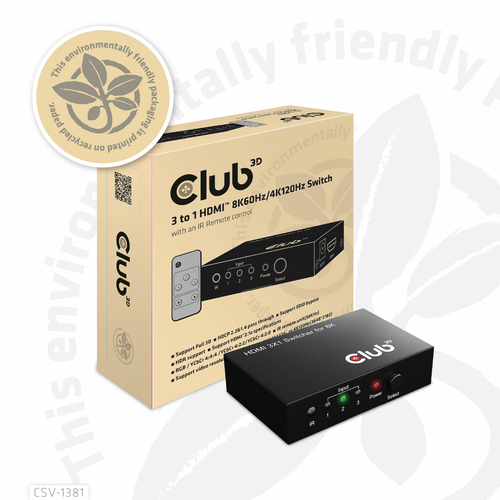 CLUB 3D 3 to 1 HDMI 8K60Hz Switch — pilt 16