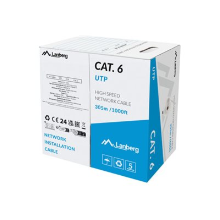Lanberg LAN Cable Cat.6 305M Solid CCA Grey Fluke Passed LCU6-15CC-0305-S