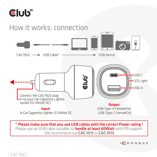 CLUB 3D Notebook Laptop Power Car Chrgr — pilt 5