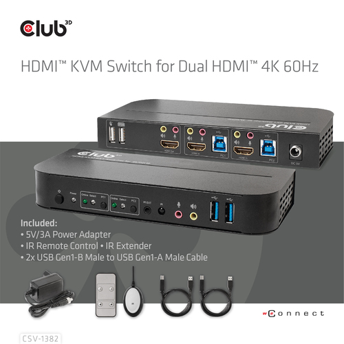 CLUB 3D HDMI KVM SWITCH FOR DUAL HDMI 4K — pilt 6