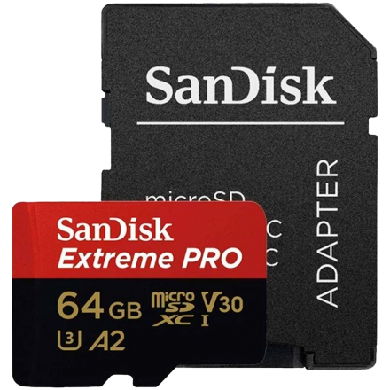 SANDISK Extreme PRO microSDXC 64GB + SD Adapter + 2 years RescuePRO Deluxe up to 200MB/s & 90MB/s Read/Write speeds A2 C10 V30 UHS-I U3