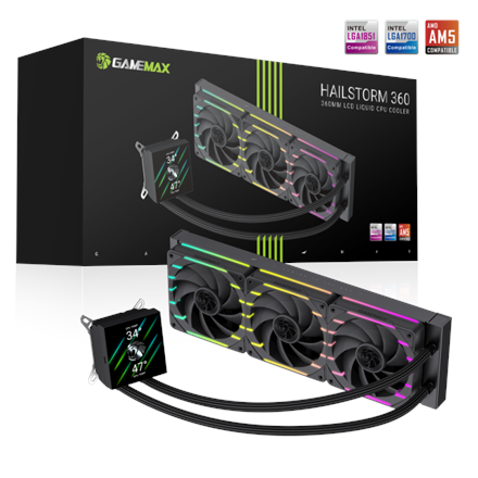 Gamemax Gamemax CPU Liquid Cooler HAILSTORM 360 LCD BK