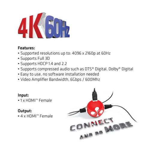 CLUB 3D HDMI 2.0 UHD Splitter 4 Ports — pilt 6
