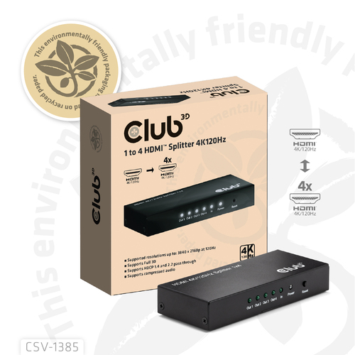 CLUB 3D 1 to 4 HDMI Splitter 4K120Hz — pilt 8
